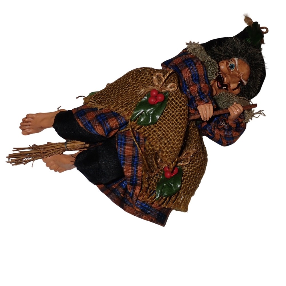 Vintage Befana Italian Christmas Witch Hanging Doll Burlap Ornament 10 inch